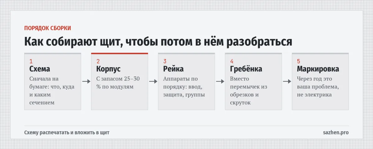 Как собирают щит, чтобы потом в нём разобраться — Порядок сборки